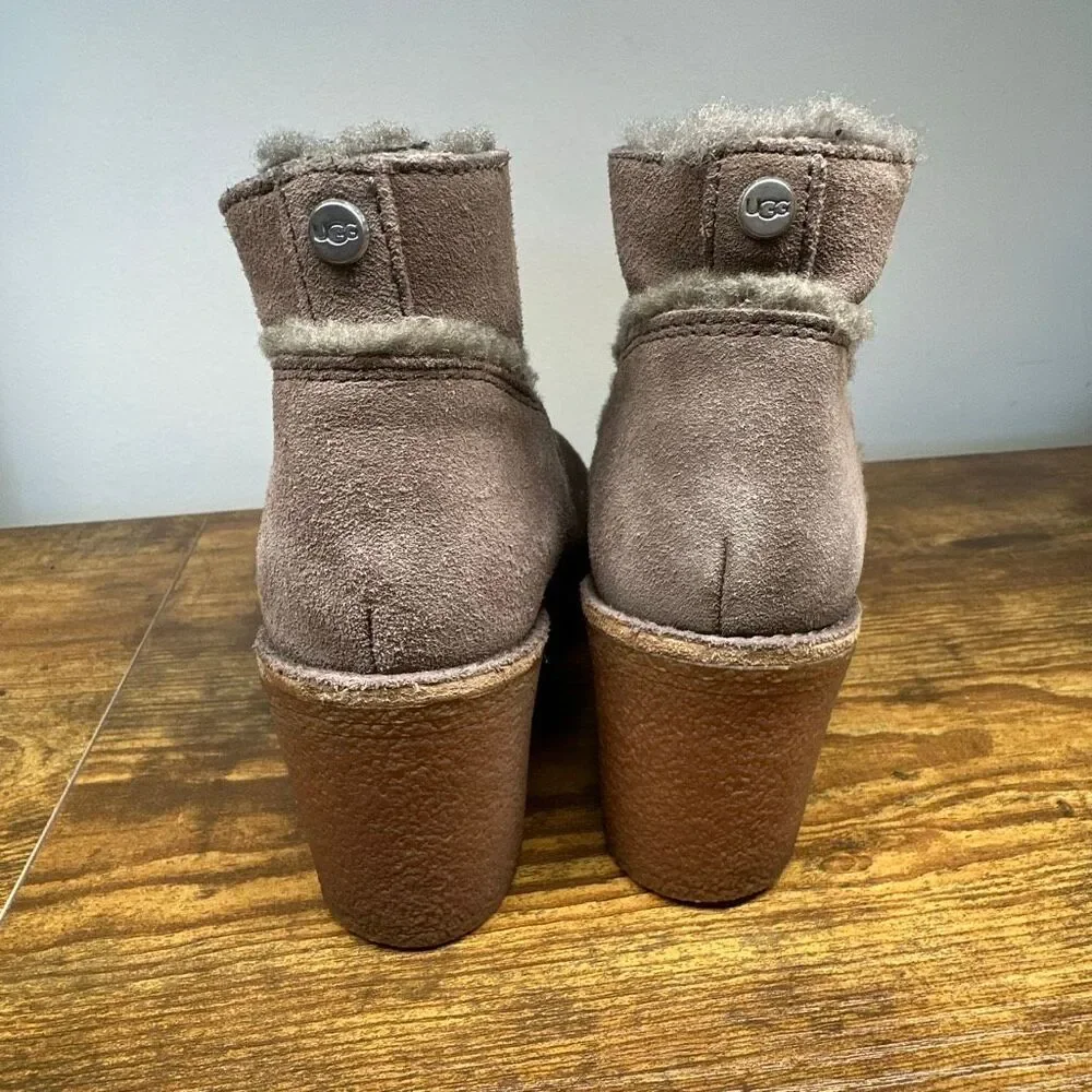 UGG  Kasen Booties 7.5 Suede‎ Grey Fur Lined Ankle Boots Women’s